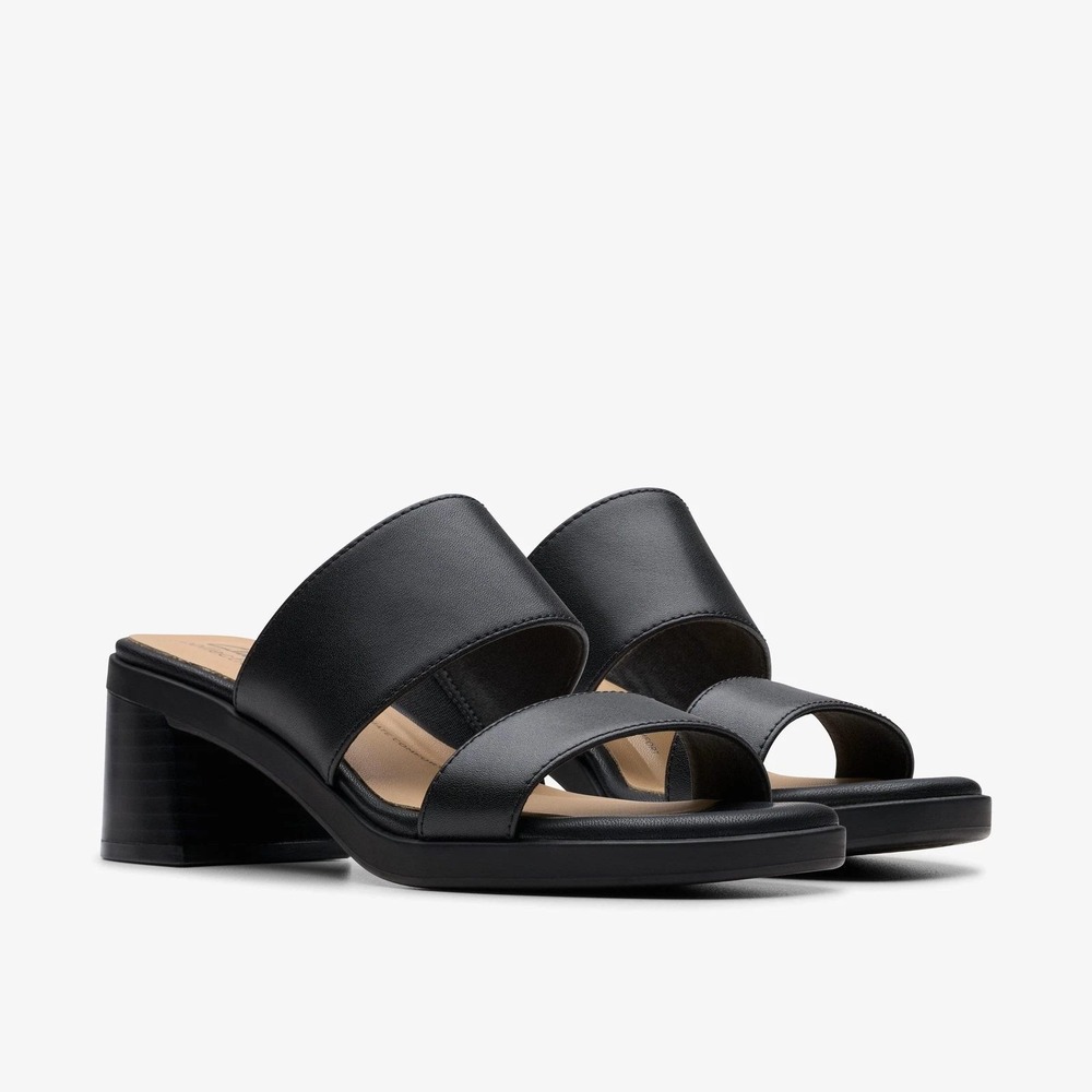 Clarks Collection Jarlan Dusk Black Double Strap Block Heel Slide Sandals Size 7